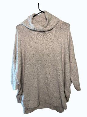 TIME AND TRU Women's Medium Ivory Speckled Cowl Neck 3/4 Sleeve Sweater